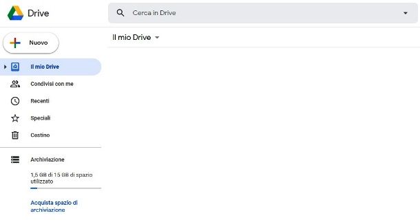 La pagina iniziale di Google Drive per PC