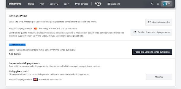 Prime Video senza pubblicità