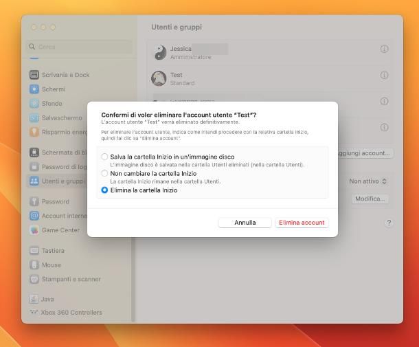 Come eliminare un account dal Mac