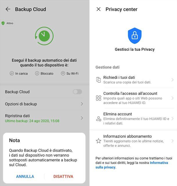 Disattivare Cloud Huawei