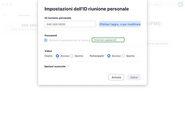 Inserire password su Zoom