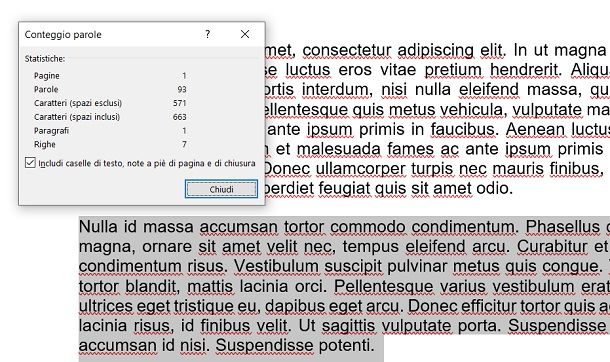 Conteggio porzione testo su Word