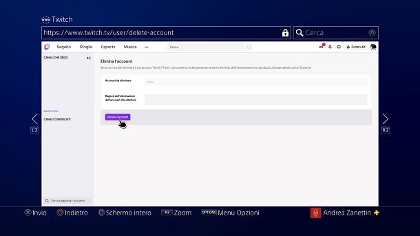 Come eliminare account Twitch da console