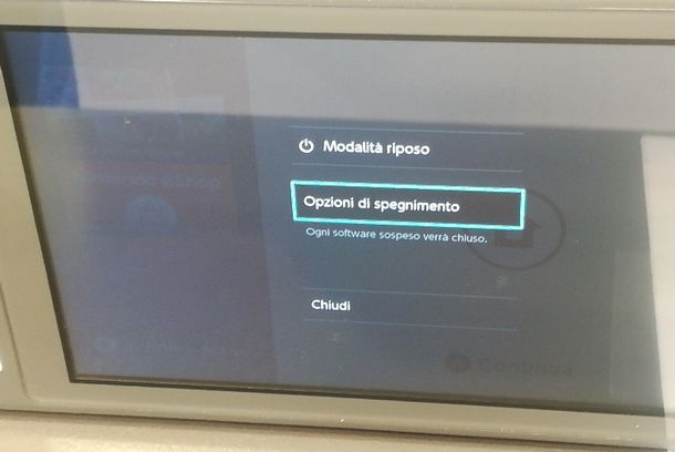 Menu di spegnimento di Nintendo Switch