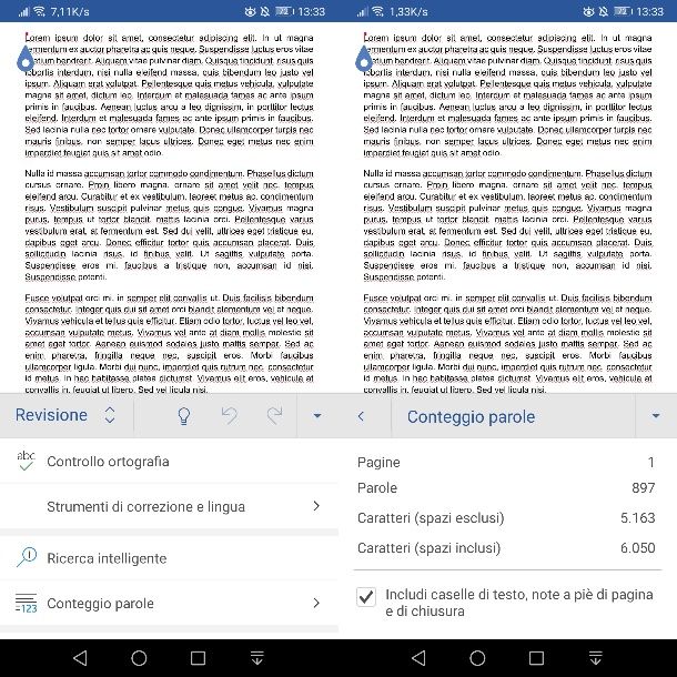 Conteggio parole su app Word