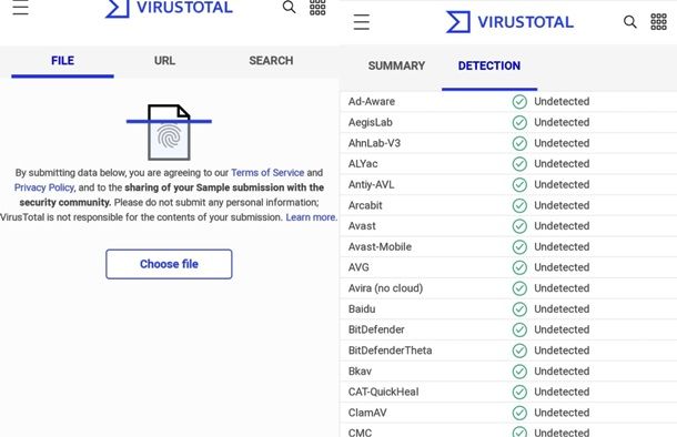 Come controllare file con Virus Total