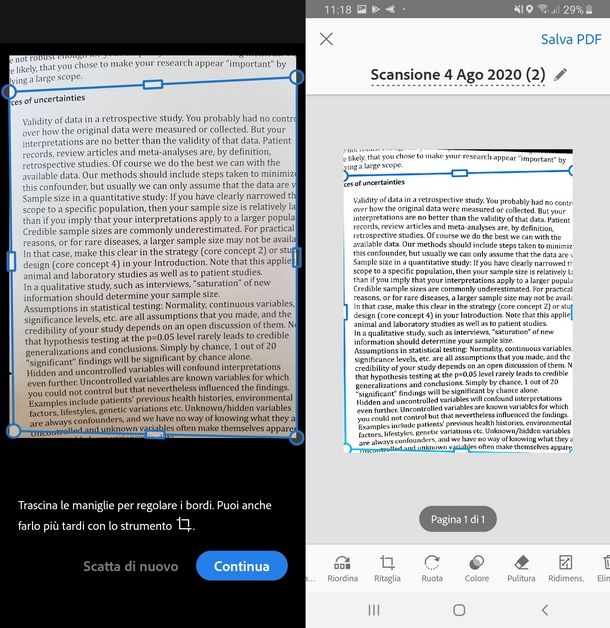 Usare Adobe Scan per copiare testo da una foto