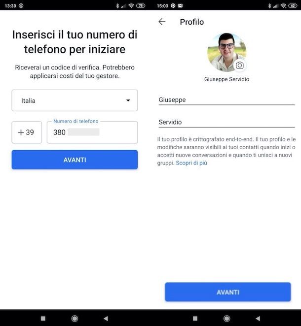 Creare account Signal