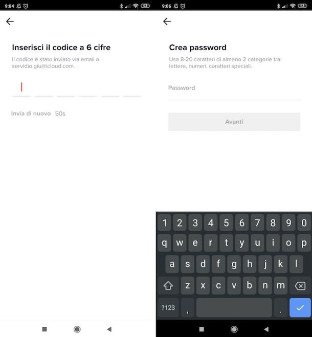 Modificare password TikTok su Android