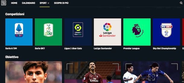 La sezione Serie A su DAZN