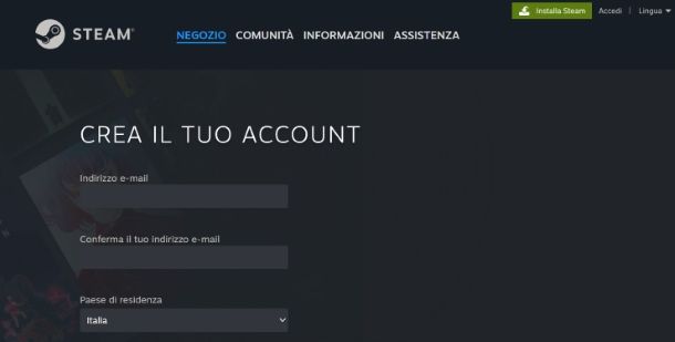 Come creare un account Steam da computer