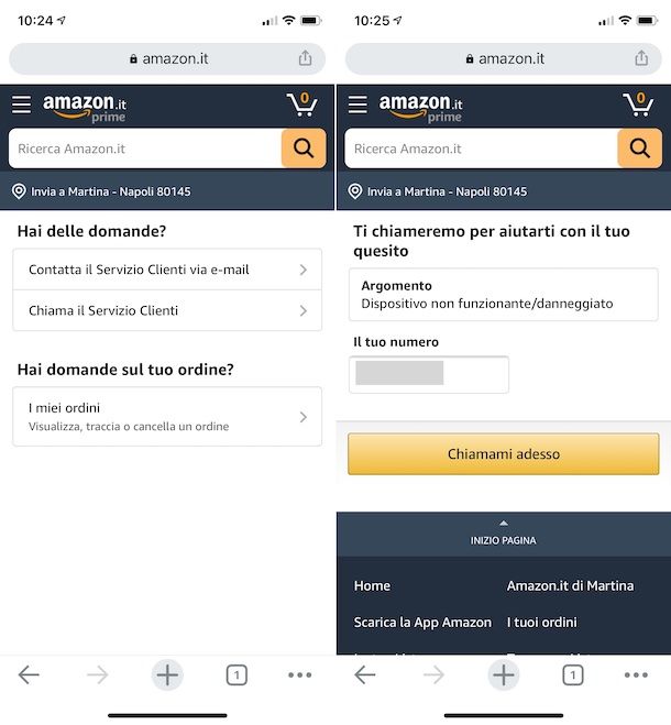Servizio clienti telefonico Amazon