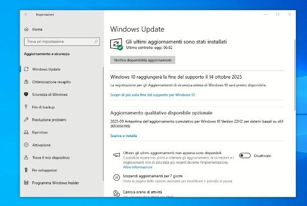 Come fare aggiornamento Windows 10