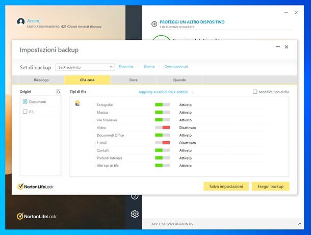 Backup di Norton 360