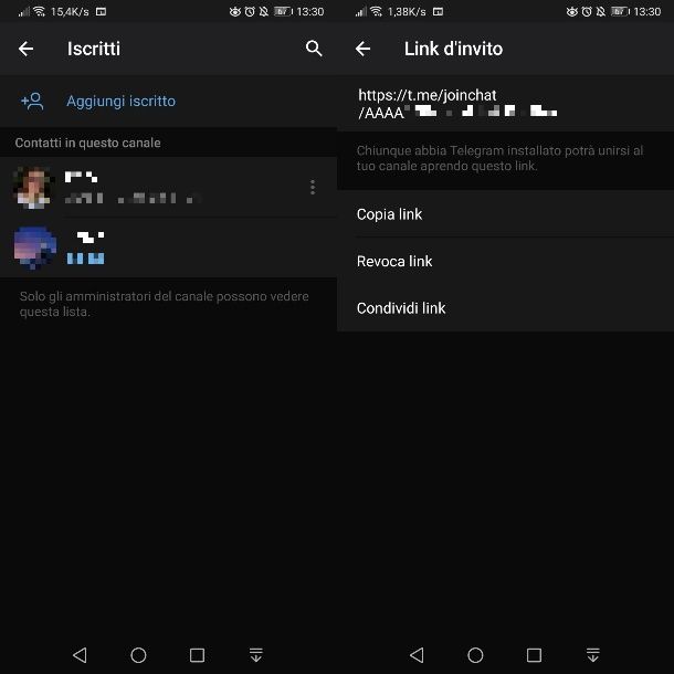Condividere canale privato Telegram su Android