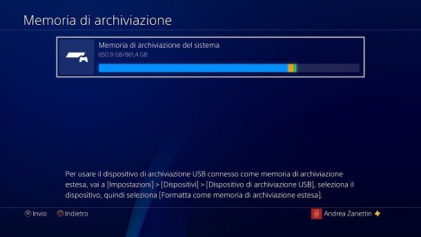 Memoria di archiviazione del sistema PS4