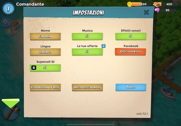 Cancellare account Supercell ID da Boom Beach