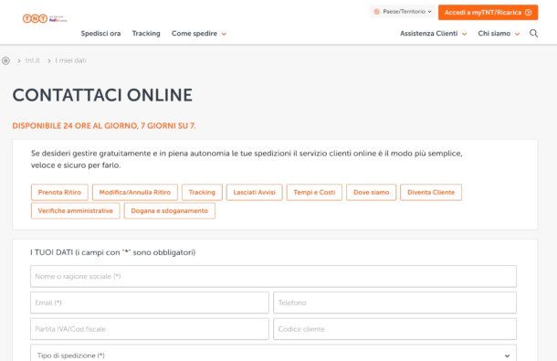 TNT Assistenza online