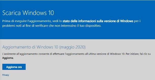 Installare gli aggiornamenti Windows 10 manualmente