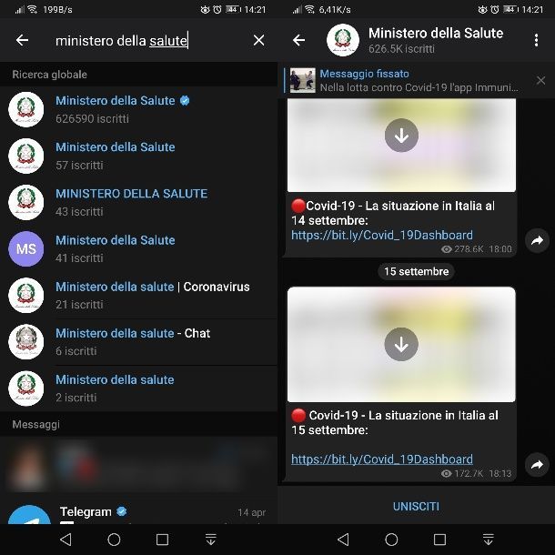 Come cercare canali su Telegram