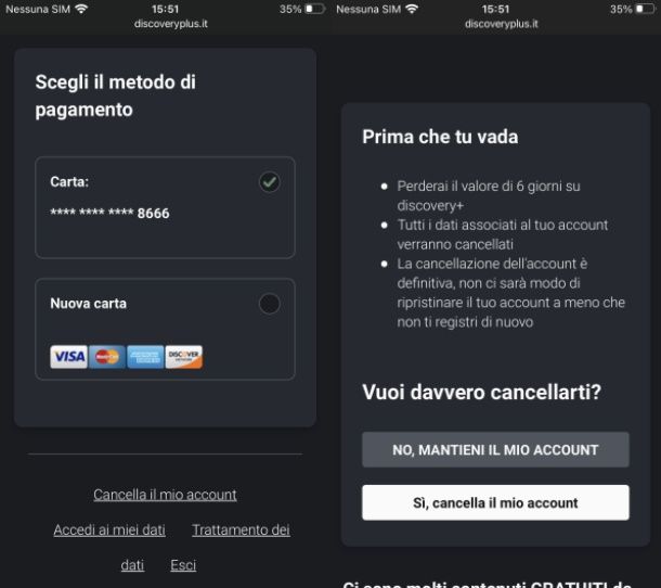 cancellare account discovery plus