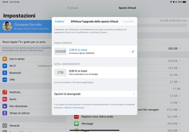 Acquistare spazio su iCloud a pagamento