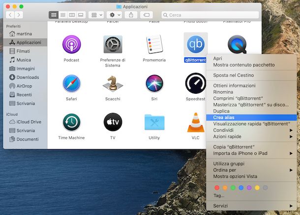 Collegamento applicazioni scrivania su macOS