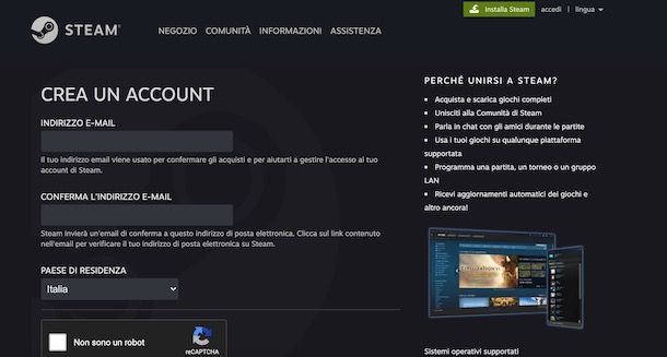 Come creare un account Steam da computer