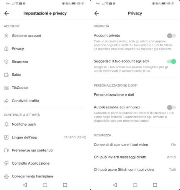 Account privato tiktok android