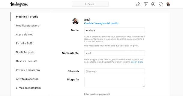 Mettere link in bio su Instagram da computer