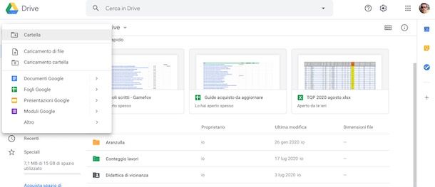 Creare una cartella su Drive da browser