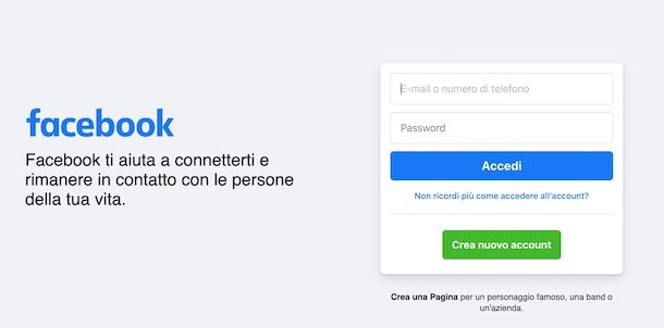 Pagina di login di Facebook