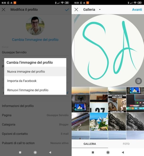 Cambiare immagine profilo Instagram
