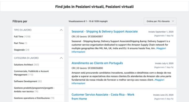 Posizioni virtuali disponibili su AmazonJobs