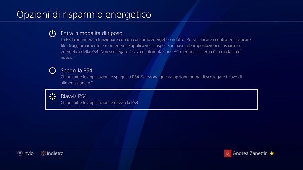 Opzioni di risparmio energetico PS4