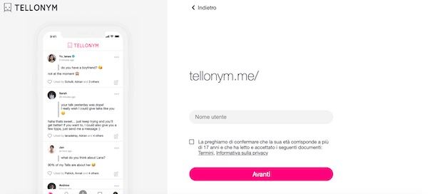 Come registrarsi su Tellonym da computer