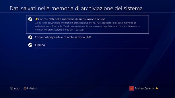 Carica i dati nella memoria di archiviazione online PS4