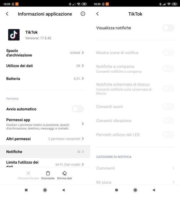 Disattivare notifiche TikTok