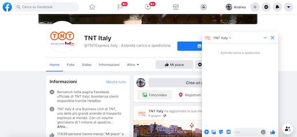 Contattare TNT su Facebook