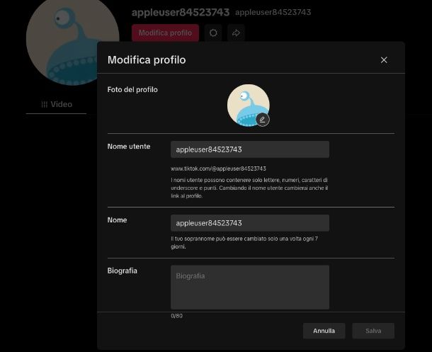 Come cambiare il nome utente su TikTok