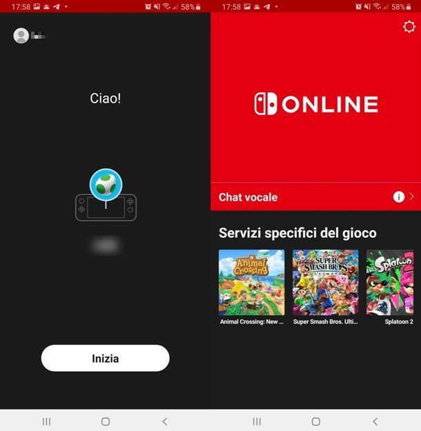 Interfaccia Nintendo Switch online