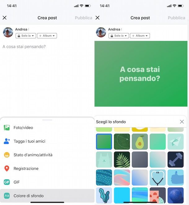 Come scrivere su Facebook con sfondo colorato