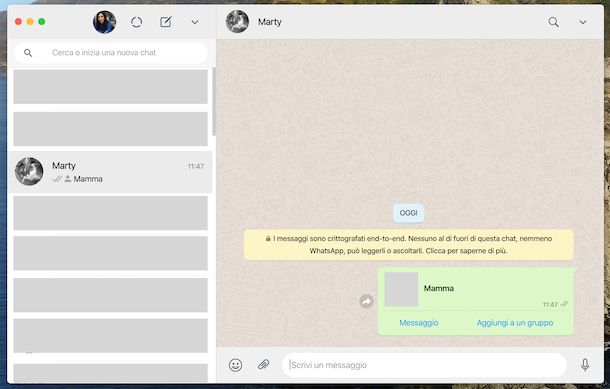 Condivisione numero di telefono su WhatsApp computer