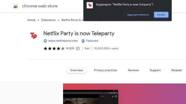 Installare Netflix Party Teleparty Google Chrome