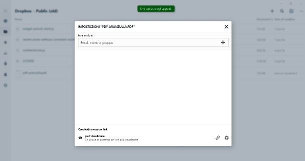 Condividere un link con Dropbox
