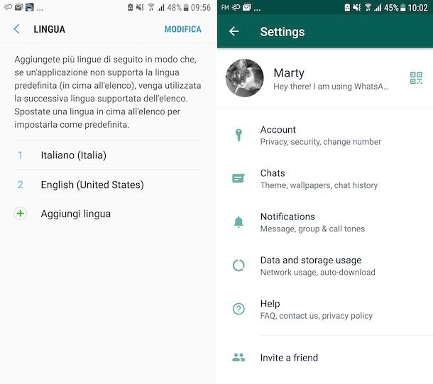 WhatsApp inglese Android