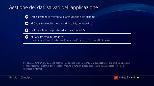 Gestione dei dati salvati applicazione PS4