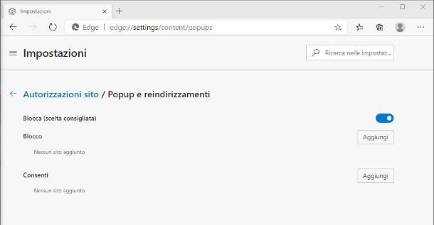 Come togliere popup da Edge