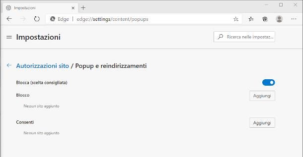 Come togliere popup da Edge