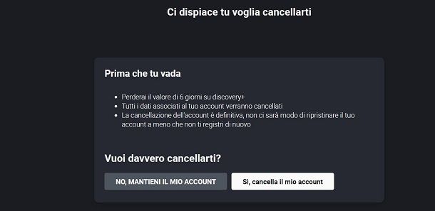 Discovery plus cancellazione account